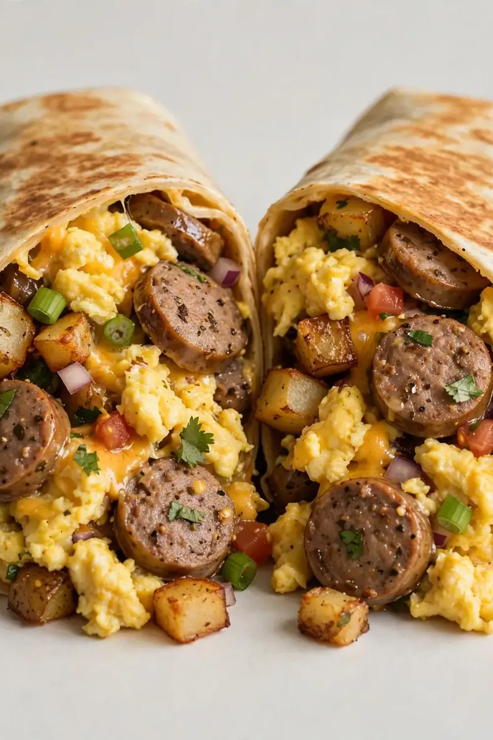 Loaded Breakfast Burrito with Scrambled Eggs and Beef Sausage