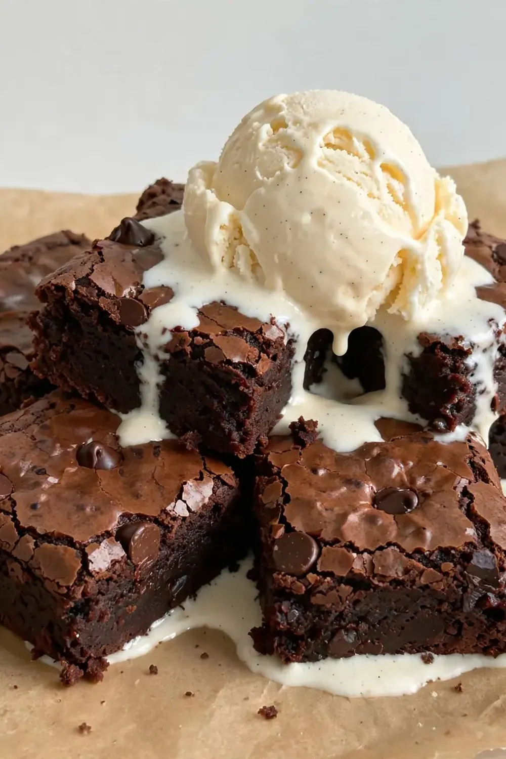 Fudgy Chocolate Brownies with Vanilla Ice Cream