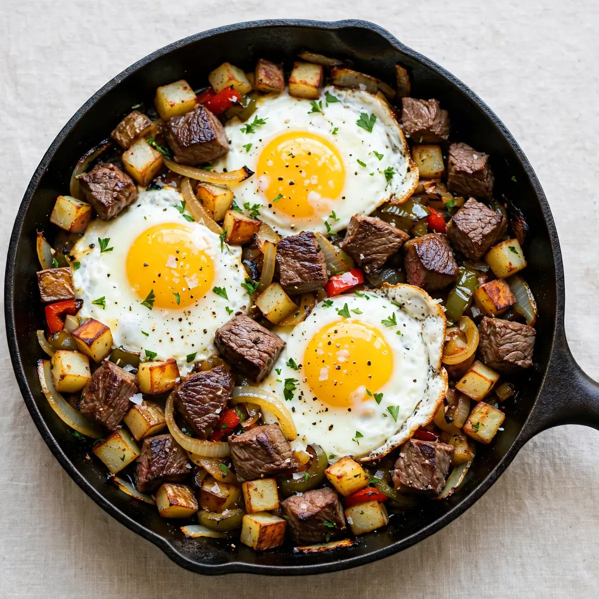 Budget Meal Prep: Steak and Eggs Hash aus der Pfanne