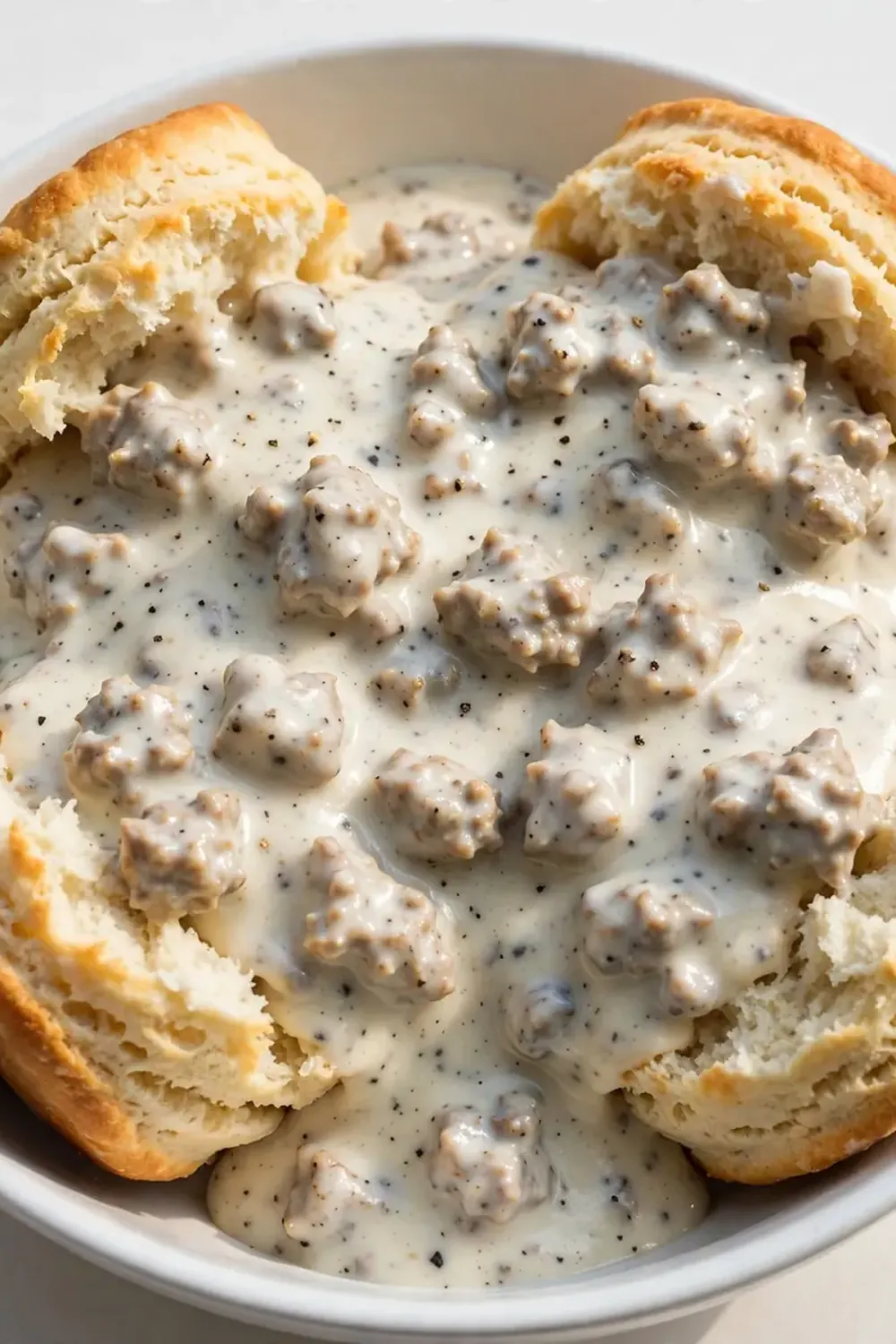 Classic American Biscuits and Sausage Gravy (Turkey Sausage)