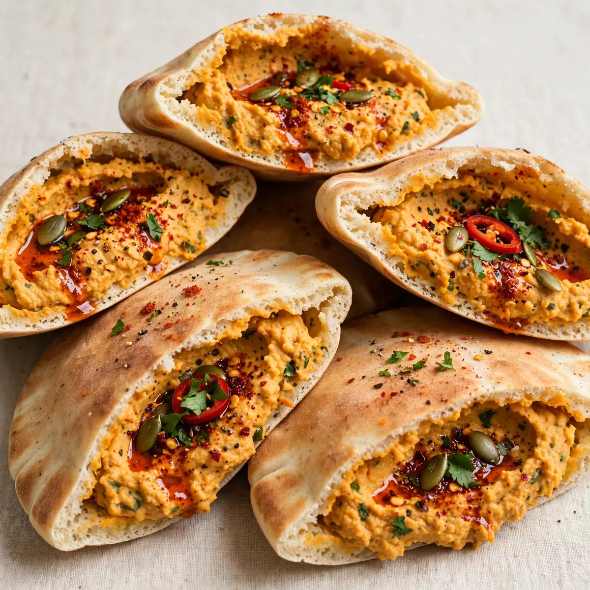 Duftende Pikante Kürbis Hummus Pita Pockets