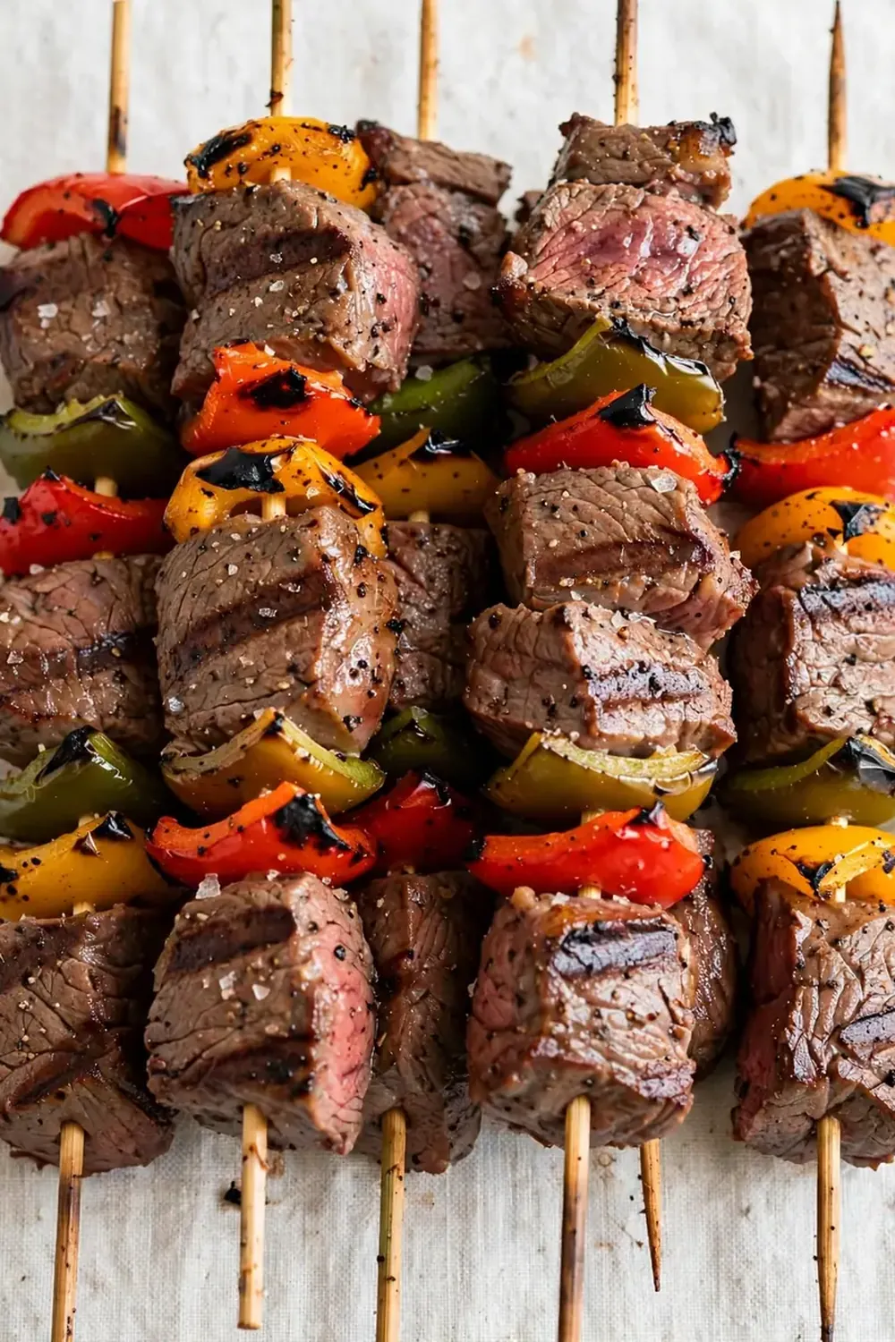grilled steak and bell pepper skewers