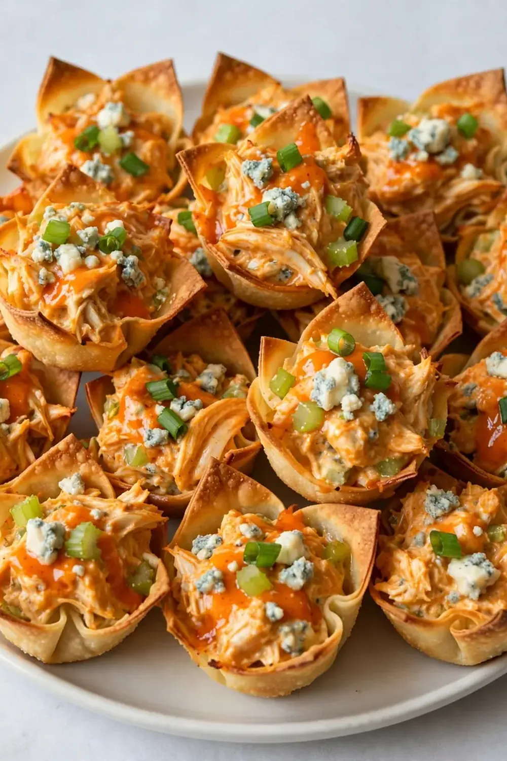 mini buffalo chicken wonton cups